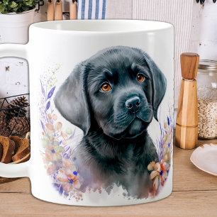 Taza De Café Elegante perro de cachorro floral recuperador de l