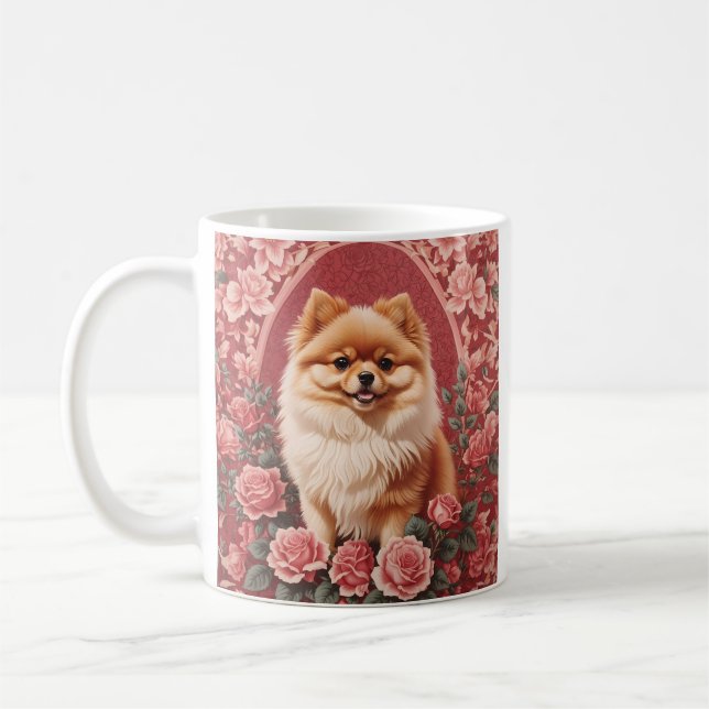 Taza De Café Elegante perro pomerano William Morris inspirado (Izquierda)