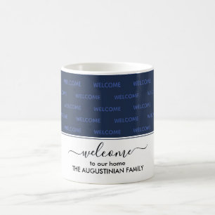 Taza De Café Elegante Personalizado azul de la Marina BIENVENID