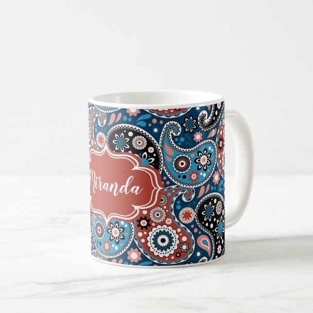 Taza De Café Elegante Personalizado de impresión azul y roja (Anverso derecho)