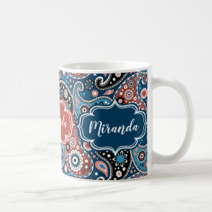 Taza De Café Elegante Personalizado de impresión azul y roja Pa