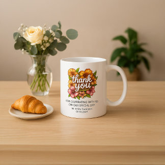 Taza De Café Elegante Personalizado Floral Gracias Boda