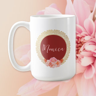 Taza De Café Elegante Personalizado Floral Marco Golden Orienta