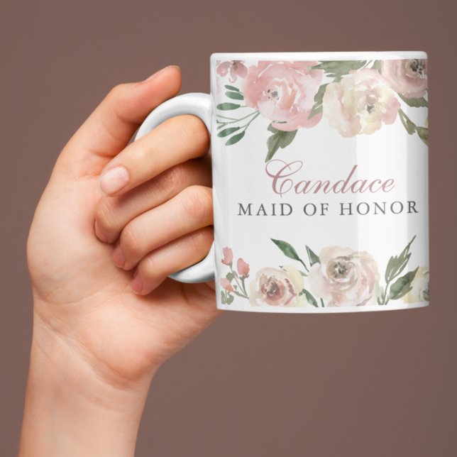 Taza De Café Elegante Personalizado floral rosa de Rubor, donce (Subido por el creador)