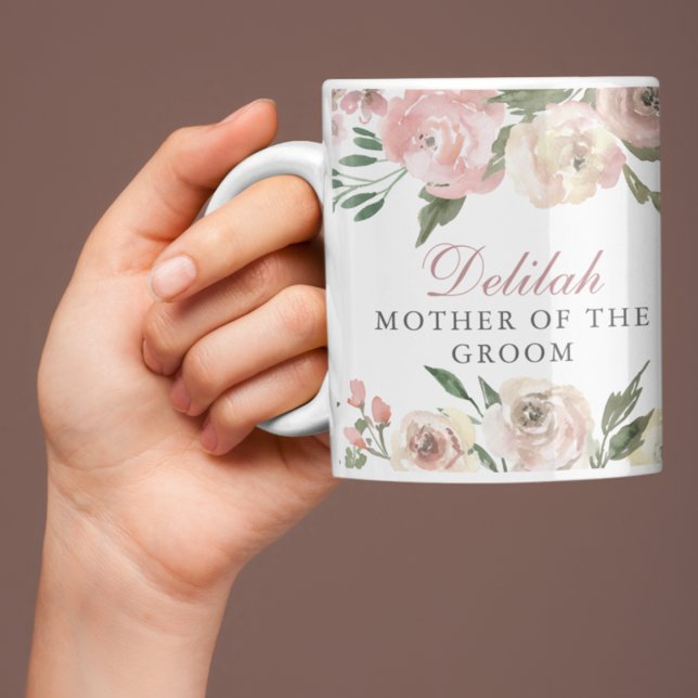Taza De Café Elegante Personalizado floral rosa madre del novio (Subido por el creador)