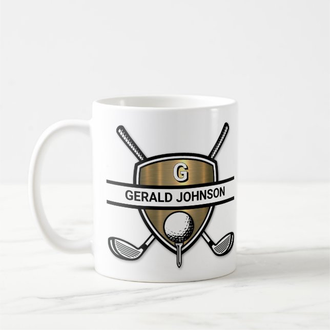 Taza De Café Elegante Personalizado Golf Monograma Diseño (Izquierda)