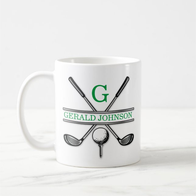 Taza De Café Elegante Personalizado Minimalista Golf Monograma  (Izquierda)