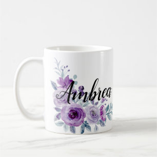 Taza De Café Elegante Personalizado violeta morado floral perso