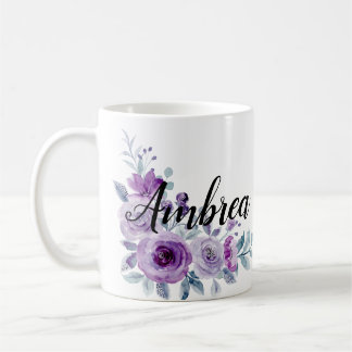 Taza De Café Elegante Personalizado violeta morado floral perso