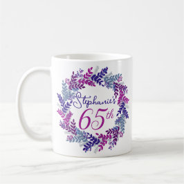 Taza De Café Elegante Pink y Purple 65º cumpleaños