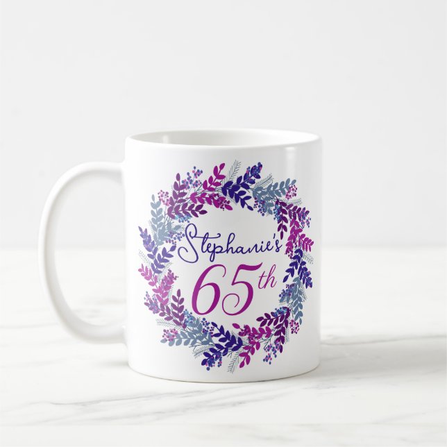 Taza De Café Elegante Pink y Purple 65º cumpleaños (Izquierda)