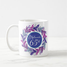 Taza De Café Elegante Pink y Purple 65º cumpleaños