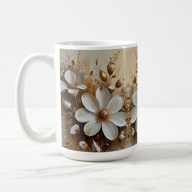 Taza De Café Elegante pintura de aceite de flores abstracta con (Izquierda)