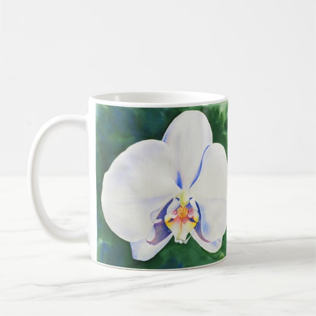 Taza De Café Elegante pintura de acuarela de orquídeas blancas (Izquierda)