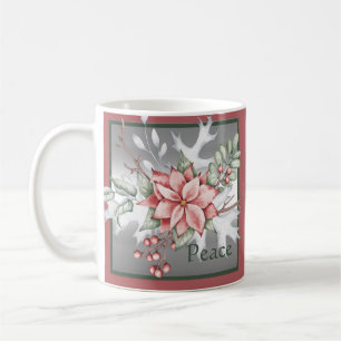 Taza De Café Elegante poinsettia de acuarela Navidad personaliz