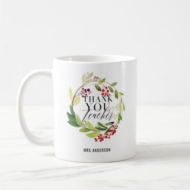 Taza De Café elegante profesora de guirnalda floral (Izquierda)