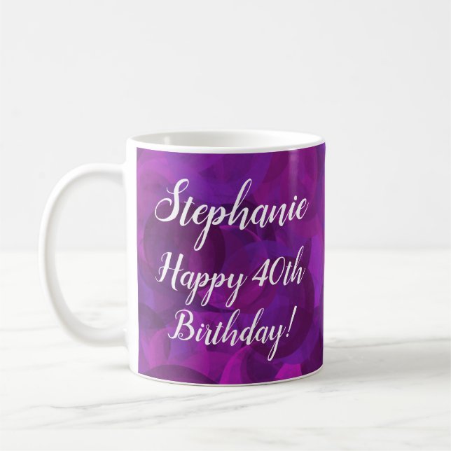 Taza De Café Elegante Purple Name Happy Cumpleaños Office (Izquierda)