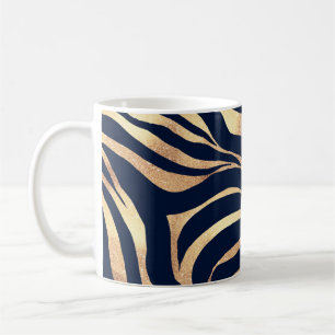 Taza De Café Elegante Purpurina dorado Zebra Nay-Blue Animal Pr