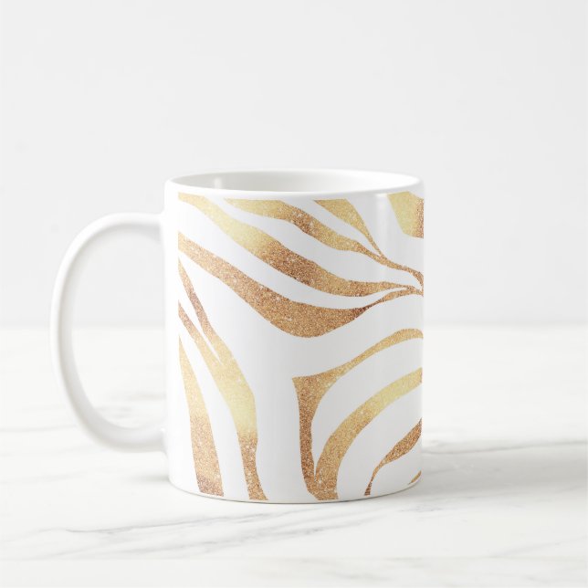 Taza De Café Elegante Purpurina dorado Zebra White Animal Print (Izquierda)