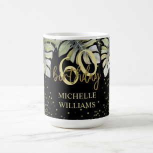 Taza De Café Elegante Purpurina Gold Palm Calligraphy Cumpleaño