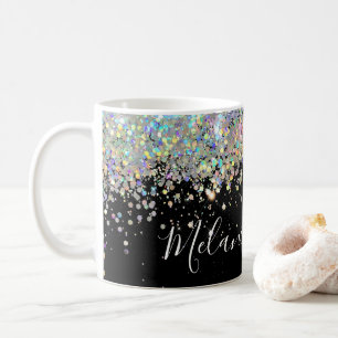 Taza De Café Elegante Purpurina Holográfico Nombre personaliza