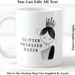 Taza De Café Elegante Purpurina Personalizado Sparkle Queen 036