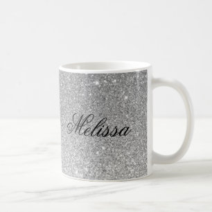 Taza De Café Elegante Purpurina plateado mug personalizado
