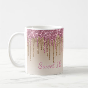Taza De Café Elegante Purpurina Sweet 16 Glam Script Ombré Spa