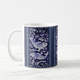 Taza De Café Elegante regalo de pescado de Koi azul y blanco