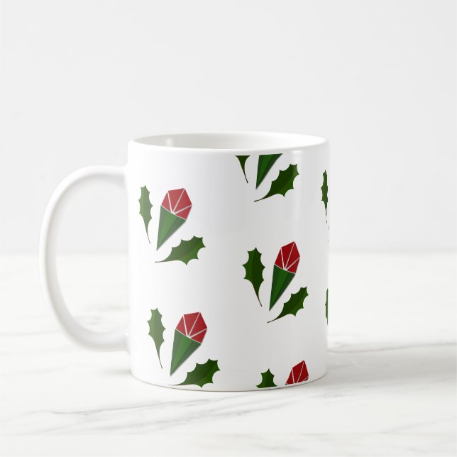 Taza De Café Elegante Resumen Roses Rojas y hojas Patrón Floral (Izquierda)