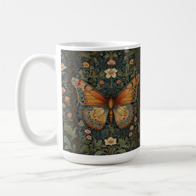 Taza De Café Elegante retro boho mariposa vegetación botánica (Izquierda)