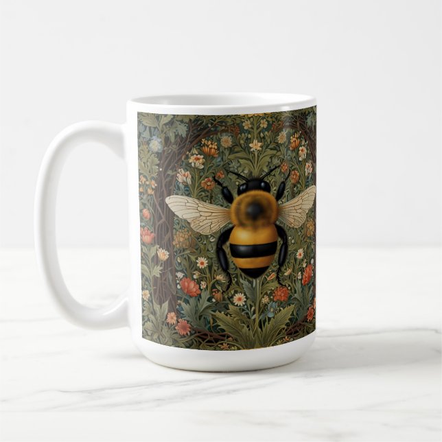 Taza De Café Elegante retro bumblebee boho arte floral botánico (Izquierda)