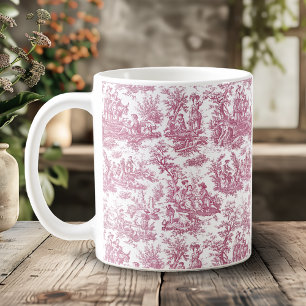 Taza De Café Elegante Rojo Vintage Toile de Jouy