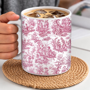 Taza De Café Elegante Rojo Vintage Toile de Jouy