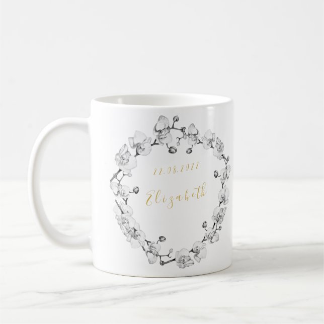 Taza De Café Elegante Romántico Boda Wreath Personalizado (Izquierda)
