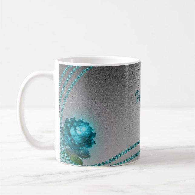Taza De Café Elegante Romántico Crystal Blue Rosa Pearls Moda (Izquierda)