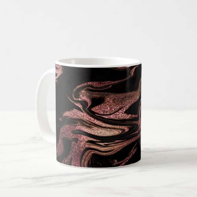 Taza De Café Elegante rosa de cobre moderno oro y mármol negro (Anverso izquierdo)