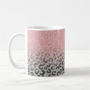 Taza De Café Elegante Rosa de oro y Purpurina plateado Leopardo