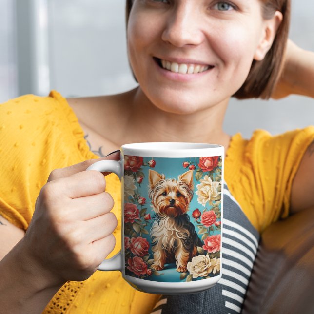 Taza De Café Elegante Rosa de retrato de Yorkshire Terrier (Subido por el creador)
