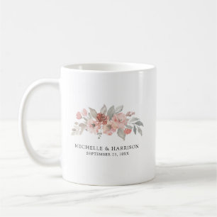 Taza De Café Elegante Rosa Floral Acuarela Boda