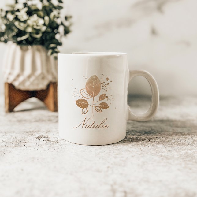 Taza De Café Elegante Rosa Gold Floral Nombre personalizado (Subido por el creador)