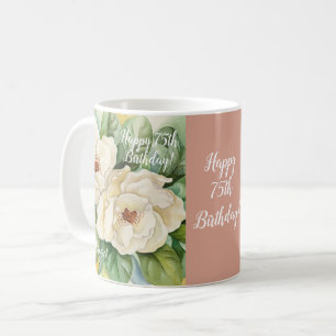 Taza De Café Elegante Rosa Oro 75 cumpleaños floral Añadir no