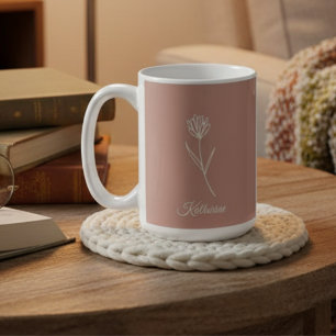 Taza De Café Elegante Rosa Polvorienta Flor Simple Nombre