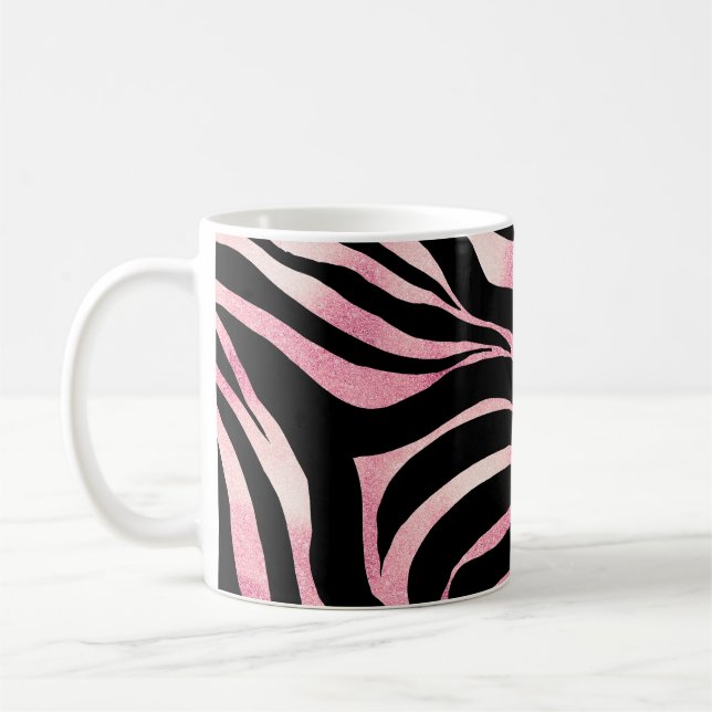 Taza De Café Elegante Rosa Purpurina de oro Zebra Black Animal  (Izquierda)