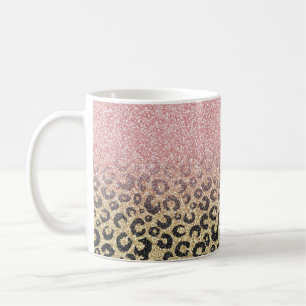 Taza De Café Elegante Rosa Purpurina dorado Leopardo negro