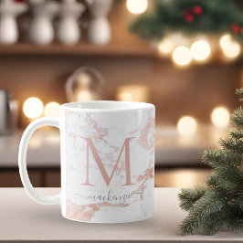 Taza De Café Elegante Rosa Relieve metalizado dorado Mármol Mon