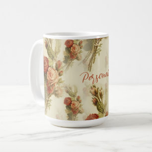 Taza De Café Elegante Rosa victoriano vintage floral personaliz