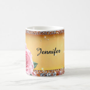 Taza De Café Elegante Rosa y Marco de Joyas