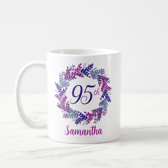 Taza De Café Elegante, rosado y morado 95º cumpleaños (Izquierda)