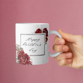 Taza De Café Elegante Roses Rojos Rústicos Felices Día de la Ma